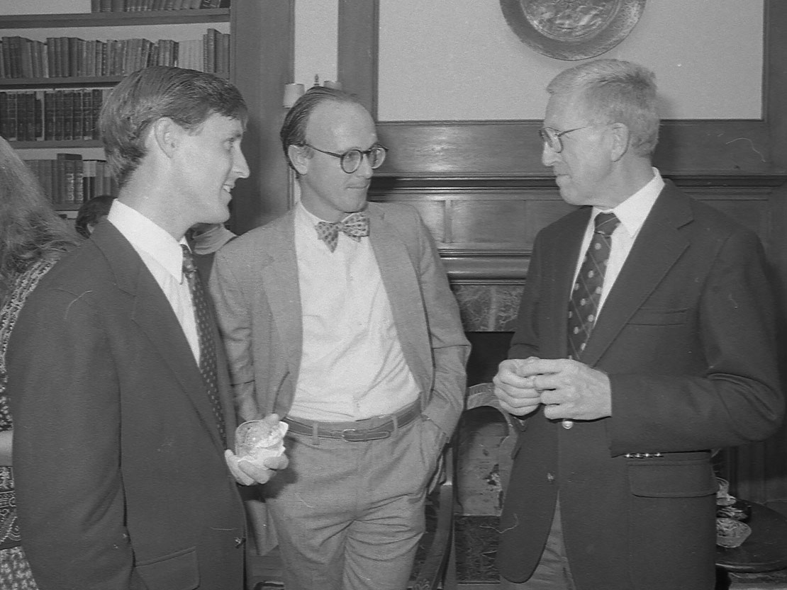 Ron Stroud with Chris Pfaff and John Camp in Loring Hall in 1987.