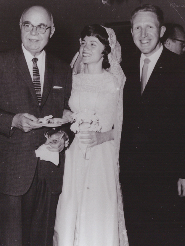 American School legend Oscar Broneer with Connie and Ron Stroud at their wedding in Athens, 1963 (photo courtesy of ASCSA Archives).